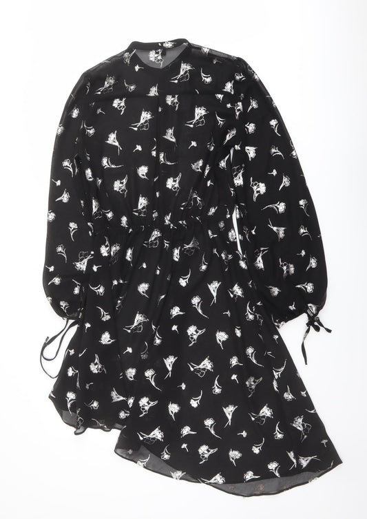 River Island Womens Black Floral Polyester Shirt Dress Size 8 Round Neck Button