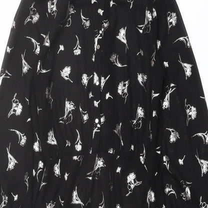 River Island Womens Black Floral Polyester Shirt Dress Size 8 Round Neck Button