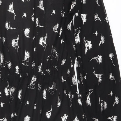 River Island Womens Black Floral Polyester Shirt Dress Size 8 Round Neck Button