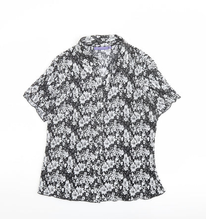 Autonomy Womens Black Floral Polyester Basic Button-Up Size 16 Collared