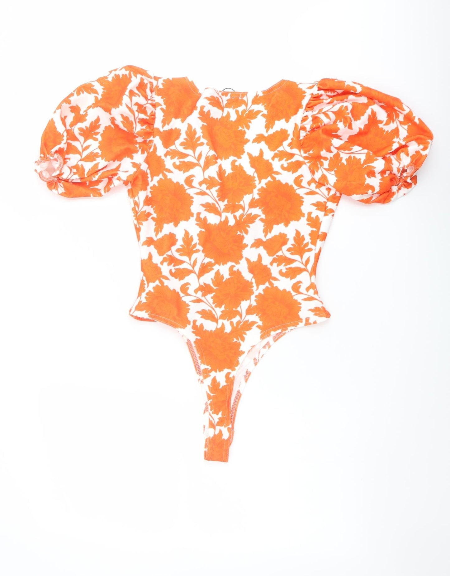 Boohoo Womens Orange Floral Polyester Bodysuit One-Piece Size 10 Snap