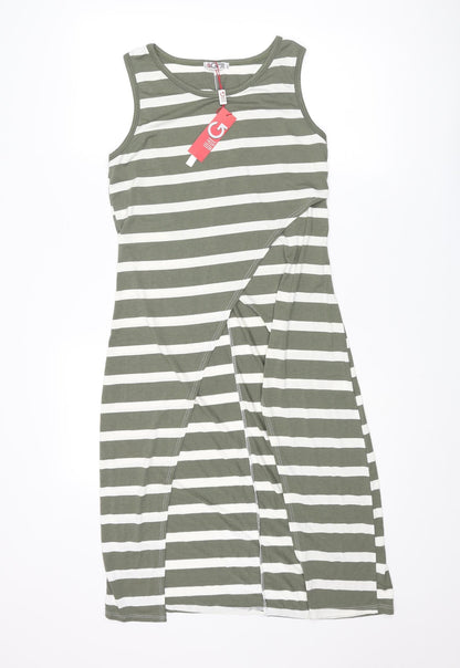 WalG Womens Green Striped Viscose Tunic Blouse Size M Round Neck - Size M-L