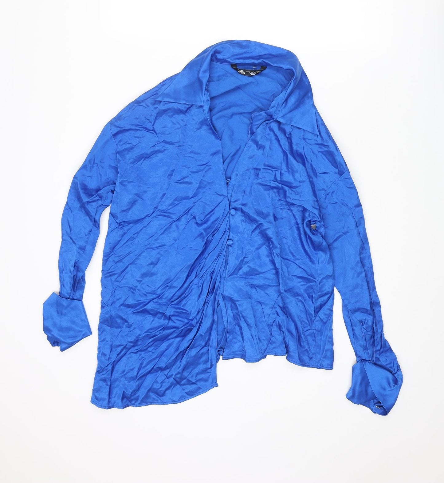 Womens UK Size S Zara Blue Basic Button-Up