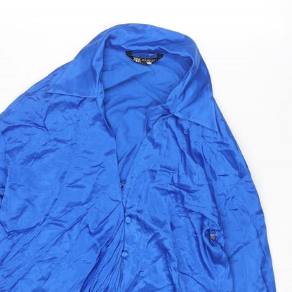 Womens UK Size S Zara Blue Basic Button-Up