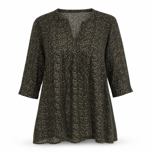 The Masai Womens Green Animal Print Viscose Trapeze & Swing Size S V-Neck Pullover