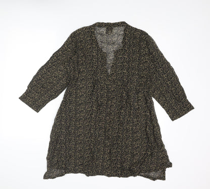 The Masai Womens Green Animal Print Viscose Trapeze & Swing Size S V-Neck Pullover