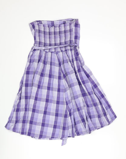 Divided by H&M Womens Purple Check Cotton Fit & Flare Size 12 Off the Shoulder Pullover