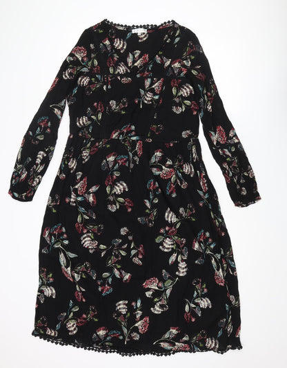 RJR.John Rocha Womens Black Geometric Viscose A-Line Size 10 V-Neck Pullover