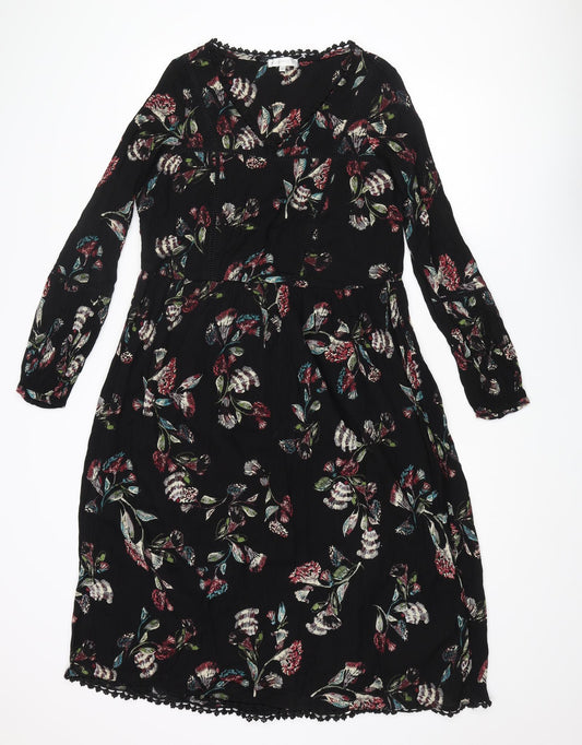 RJR.John Rocha Womens Black Geometric Viscose A-Line Size 10 V-Neck Pullover