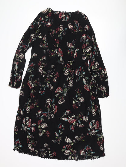 RJR.John Rocha Womens Black Geometric Viscose A-Line Size 10 V-Neck Pullover