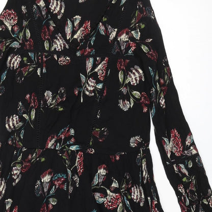 RJR.John Rocha Womens Black Geometric Viscose A-Line Size 10 V-Neck Pullover
