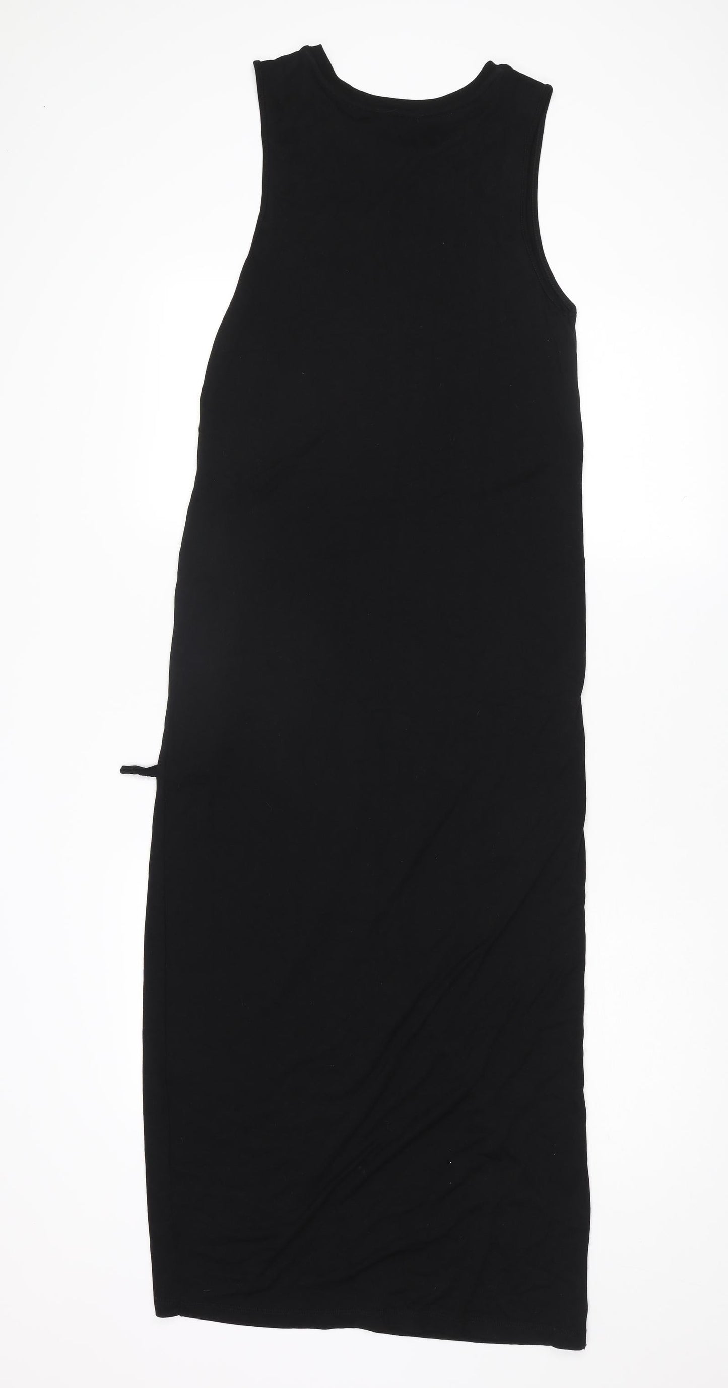 River Island Womens Black Viscose Maxi Size 10 Round Neck Tie
