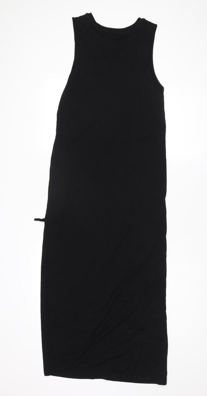 River Island Womens Black Viscose Maxi Size 10 Round Neck Tie