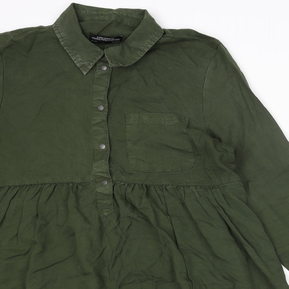 Womens UK Size S Zara Green Basic Blouse