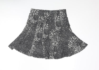 Marks and Spencer Womens Black Floral Viscose Swing Skirt Size 10