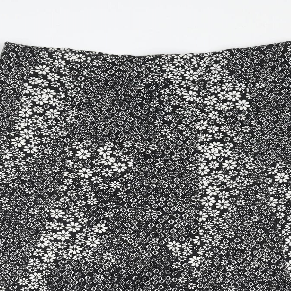 Marks and Spencer Womens Black Floral Viscose Swing Skirt Size 10
