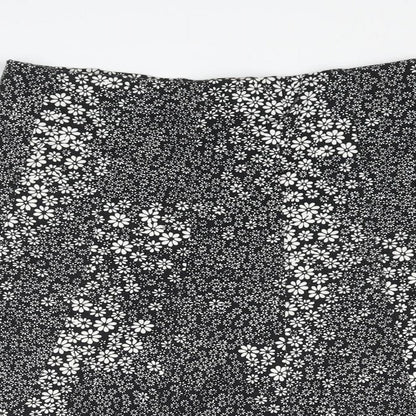 Marks and Spencer Womens Black Floral Viscose Swing Skirt Size 10