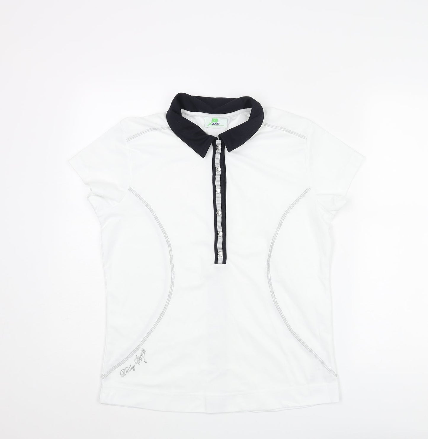 Daily Sports Womens White Polyester Basic T-Shirt Size L Collared Snap