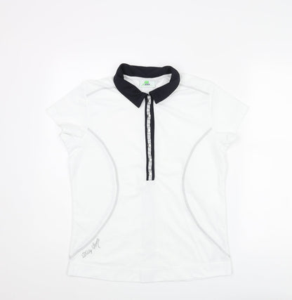 Daily Sports Womens White Polyester Basic T-Shirt Size L Collared Snap