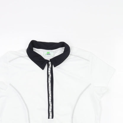 Daily Sports Womens White Polyester Basic T-Shirt Size L Collared Snap