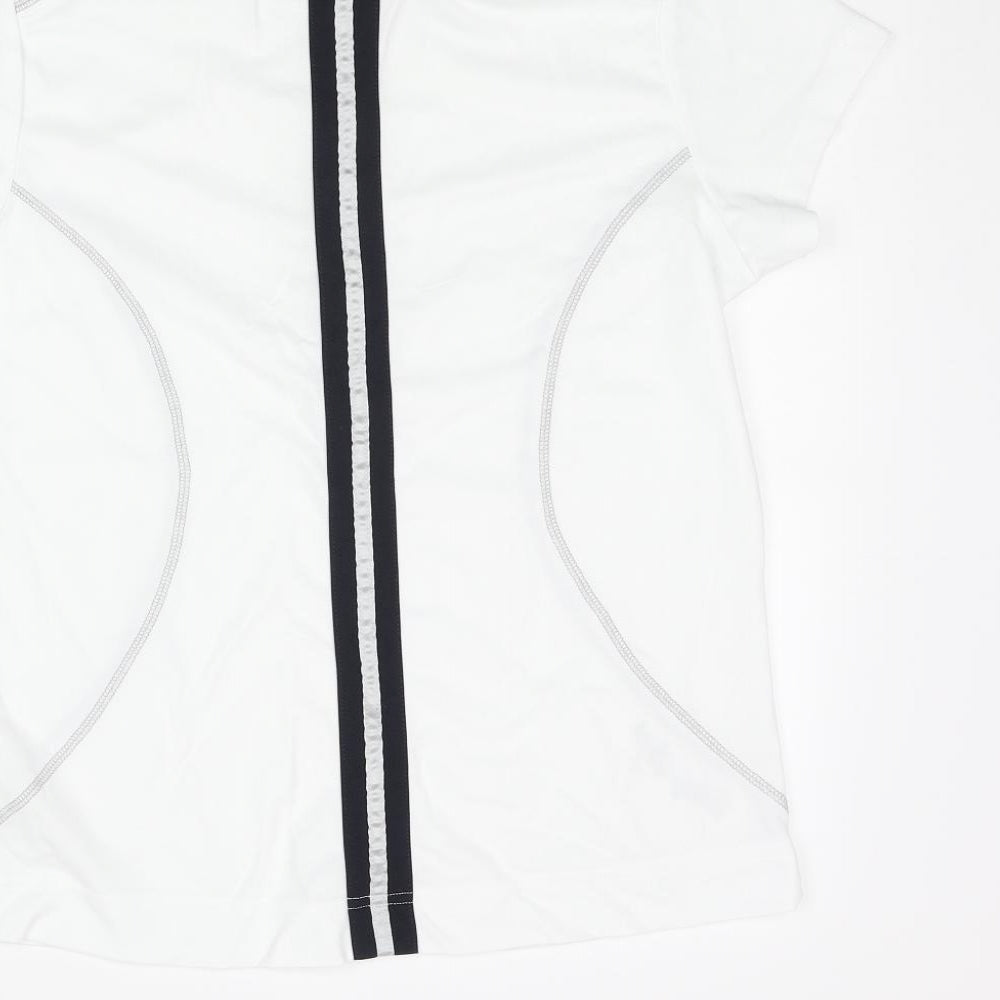 Daily Sports Womens White Polyester Basic T-Shirt Size L Collared Snap