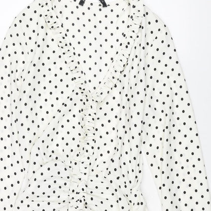 Zara Womens Ivory Polka Dot Polyester Mini Size S V-Neck Zip