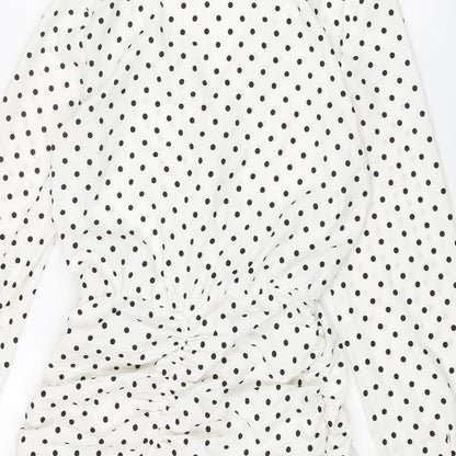 Zara Womens Ivory Polka Dot Polyester Mini Size S V-Neck Zip