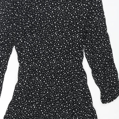 Warehouse Womens Black Geometric Viscose Mini Size 10 Collared Tie - Star Print