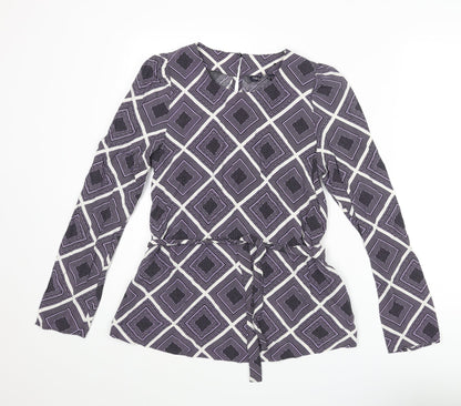 Marks and Spencer Womens Purple Geometric Viscose Basic Blouse Size 6 Round Neck