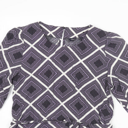 Marks and Spencer Womens Purple Geometric Viscose Basic Blouse Size 6 Round Neck