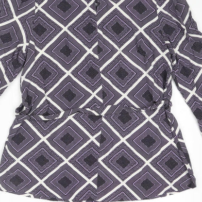 Marks and Spencer Womens Purple Geometric Viscose Basic Blouse Size 6 Round Neck