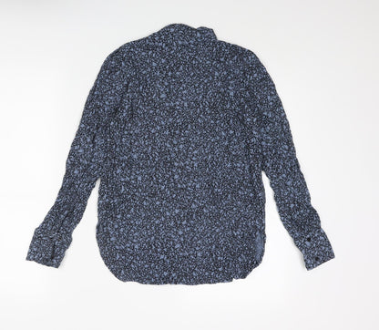 Soaked in Luxury Womens Blue Geometric Viscose Basic Blouse Size XS V-Neck