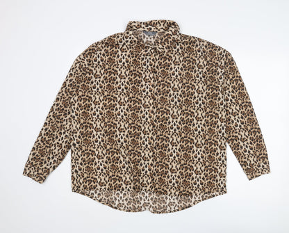 Womens UK Size 14 Max Brown Basic Button-Up