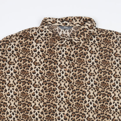 Womens UK Size 14 Max Brown Basic Button-Up