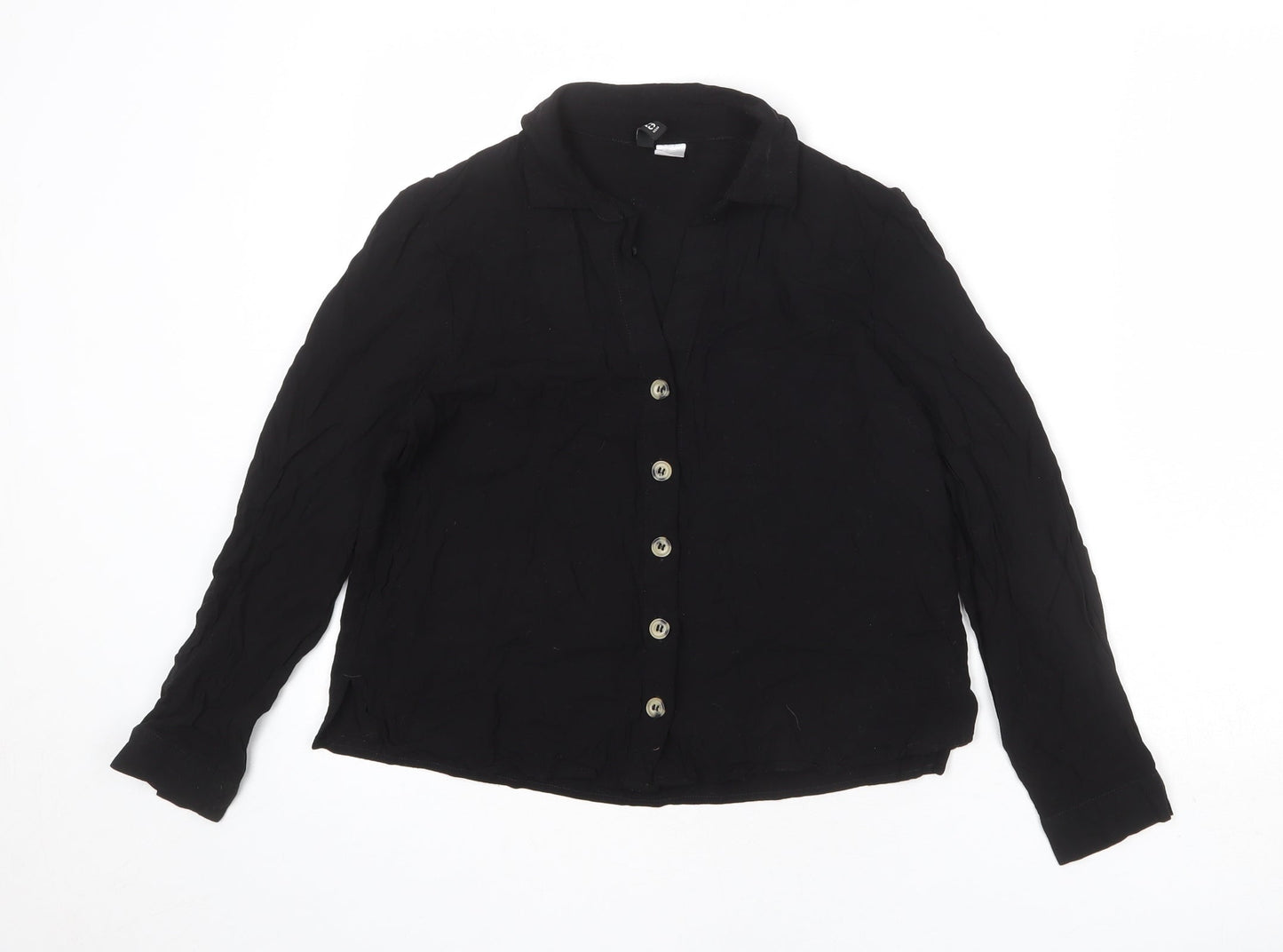 Divided by H&M Womens Black Viscose Basic Button-Up Size 8 Collared