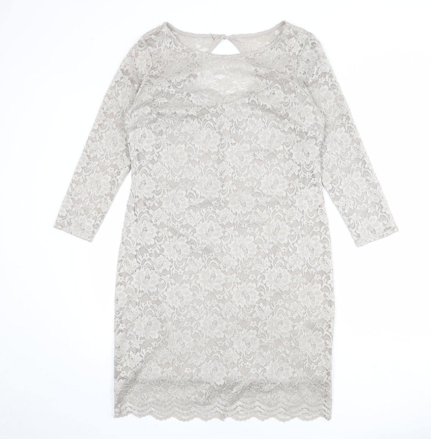 Billie & Blossom Womens Grey Polyester Sheath Size 14 Boat Neck Button