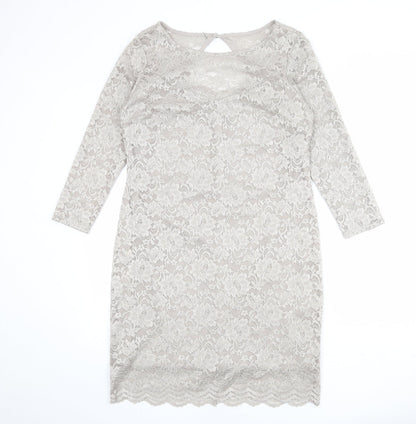 Billie & Blossom Womens Grey Polyester Sheath Size 14 Boat Neck Button