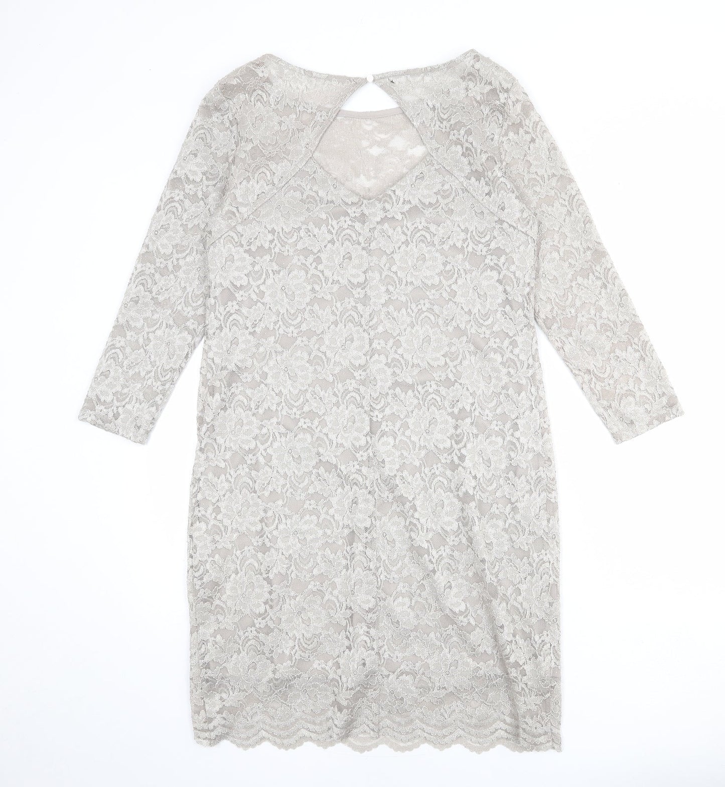 Billie & Blossom Womens Grey Polyester Sheath Size 14 Boat Neck Button