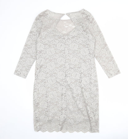 Billie & Blossom Womens Grey Polyester Sheath Size 14 Boat Neck Button