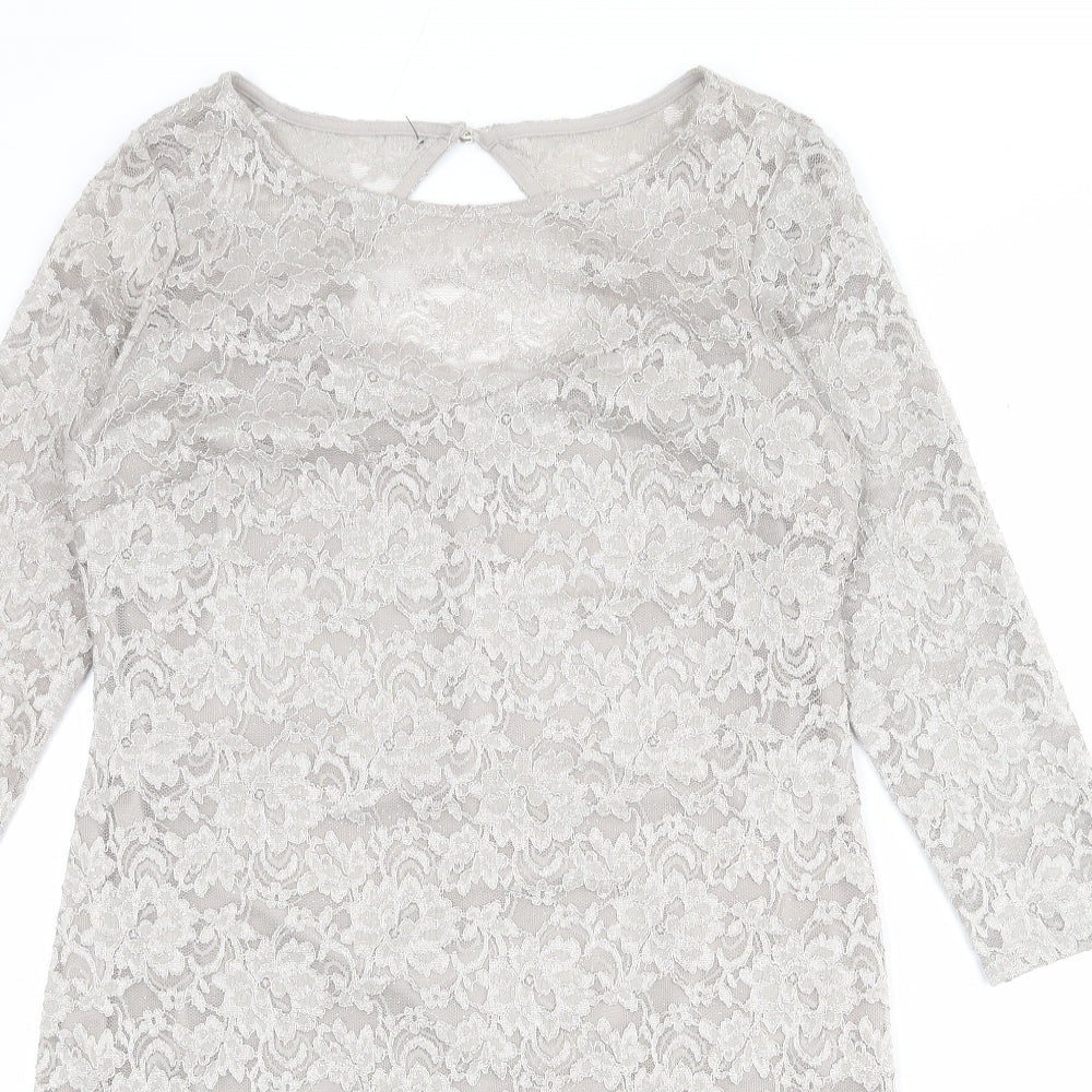 Billie & Blossom Womens Grey Polyester Sheath Size 14 Boat Neck Button