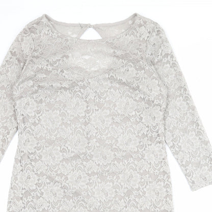 Billie & Blossom Womens Grey Polyester Sheath Size 14 Boat Neck Button