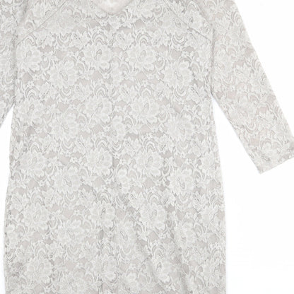 Billie & Blossom Womens Grey Polyester Sheath Size 14 Boat Neck Button