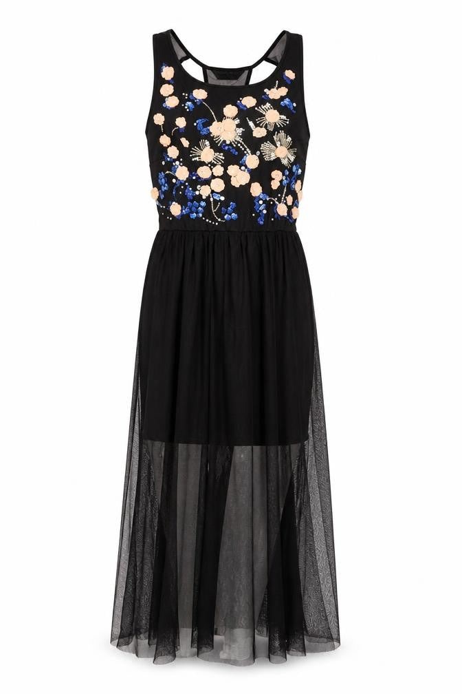 Miss Selfridge Womens Black Floral Nylon Maxi Size 10 Round Neck Pullover