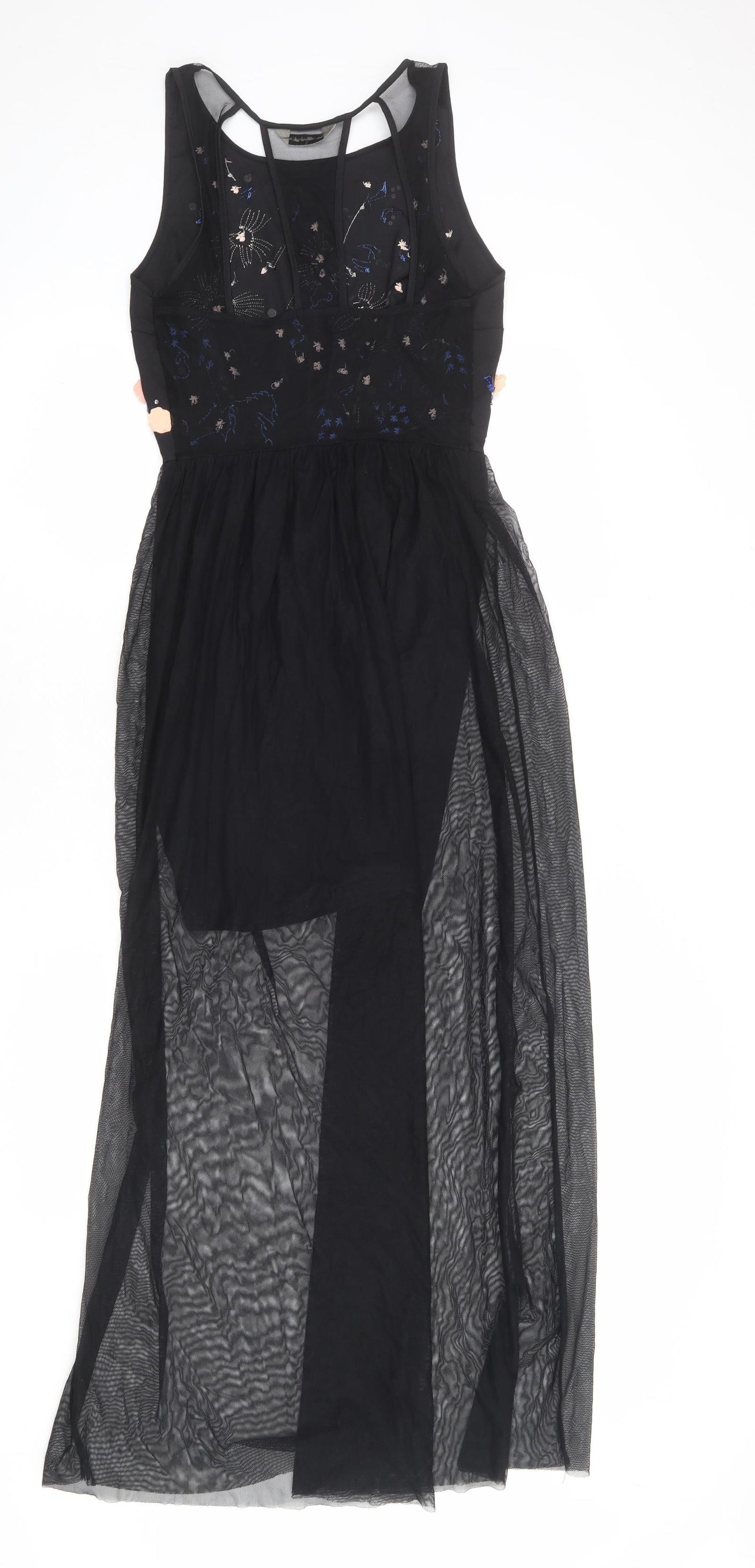 Miss Selfridge Womens Black Floral Nylon Maxi Size 10 Round Neck Pullover