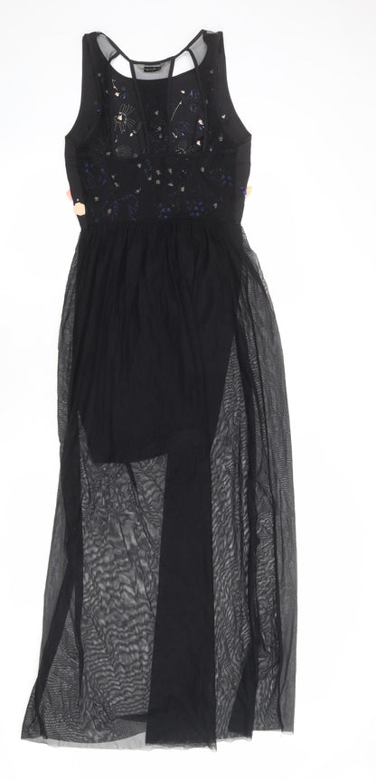 Miss Selfridge Womens Black Floral Nylon Maxi Size 10 Round Neck Pullover