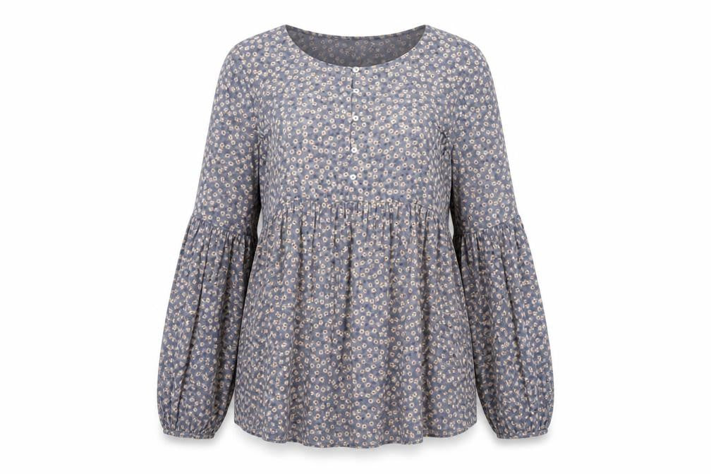 Zara Womens Blue Floral Polyester Basic Blouse Size L Round Neck