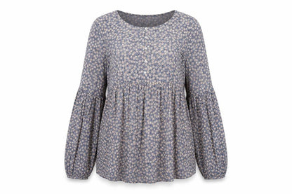 Zara Womens Blue Floral Polyester Basic Blouse Size L Round Neck
