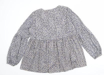Zara Womens Blue Floral Polyester Basic Blouse Size L Round Neck