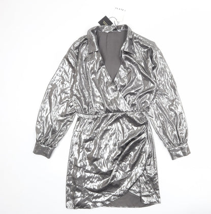 Zara Womens Silver Polyester A-Line Size S Collared Zip