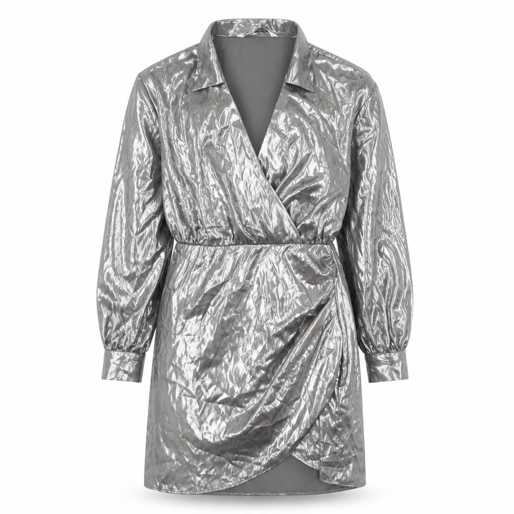 Zara Womens Silver Polyester A-Line Size S Collared Zip